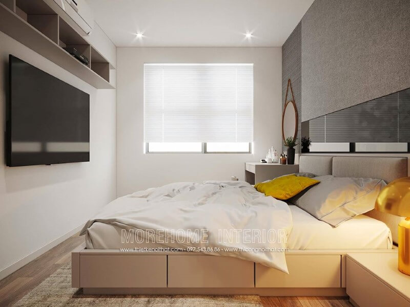 Trang trí phòng ngủ nhỏ đẹp đơn giản với kệ treo tường Thiết kế chung cư
