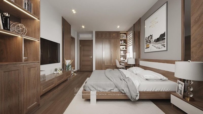Mẫu kệ ti vi treo tường đẹp được sử dụng cho phòng ngủ gia chủ