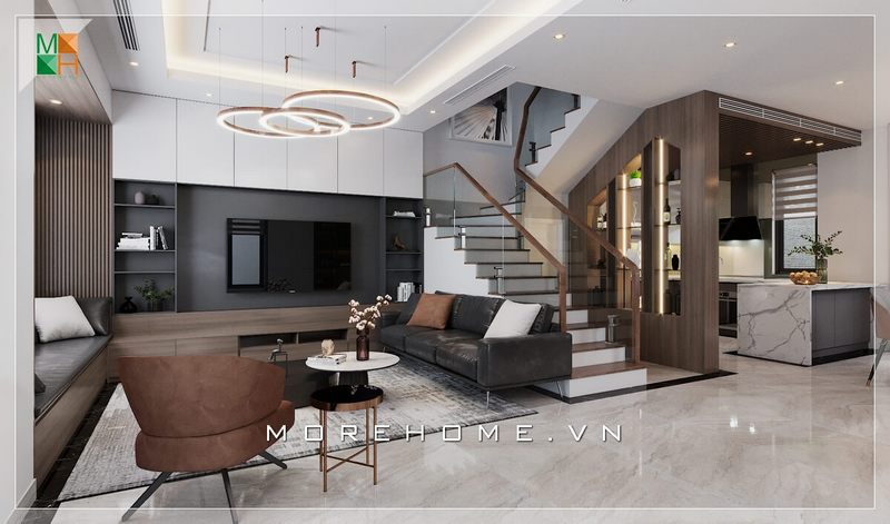 Chiêm ngưỡng mẫu thiết kế phòng khách biệt thự hiện đại với nội thất cao cấp được bố trí hợp lí cuốn hút mọi ánh nhìn