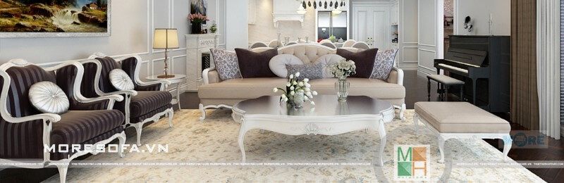 Luôn lựa chọn vật tư tốt nhất, kết hợp phù hợp giữa gỗ và nỉ để tạo ra Sản phẩm sofa tân cổ điển đẹp, phù hợp với khách hàng