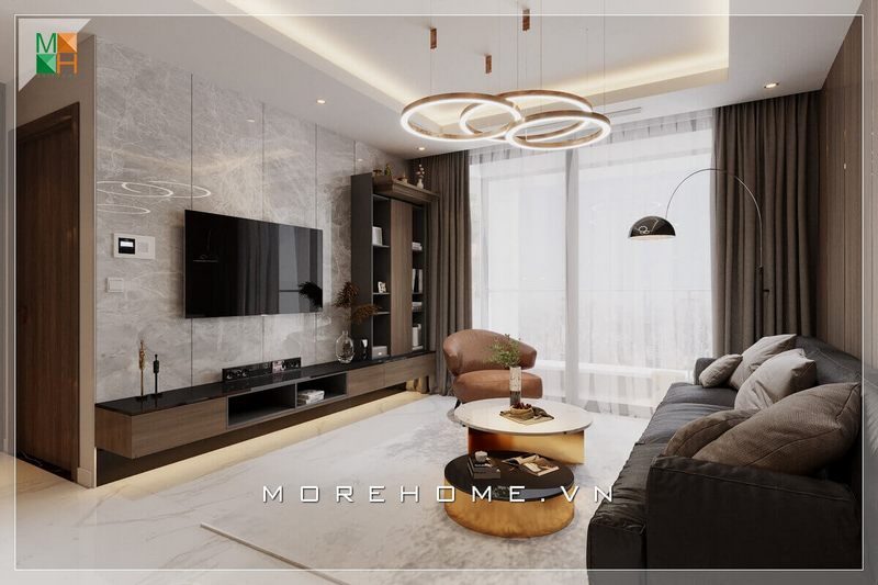 Mẫu thiết kế vách ốp tường tivi bằng đá nhân tạo vân mây cao cấp, làm cho không gian phòng khách của bạn trở nên sang trọng, đẳng cấp