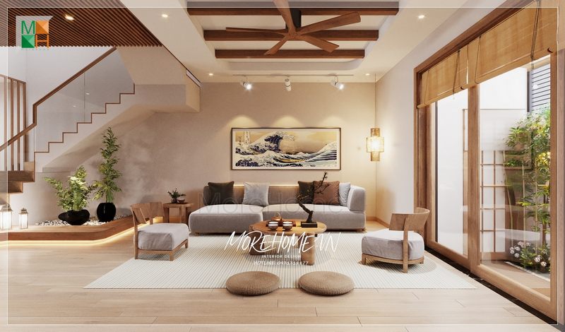 Bộ bàn ghế sofa bọc nỉ màu xám hiện đại nơi đón tiếp trò chuyện bạn bè người thân, thể hiện tính cách gu thẩm mỹ của gia chủ