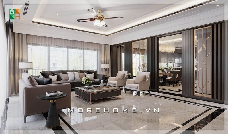 Mẫu thiết kế phòng khách có phong cách hiện đại để tạo nên vẻ đẹp sang trọng, cao cấp cho các loại hình nhà ở như chung cư, biệt thự, nhà phố.