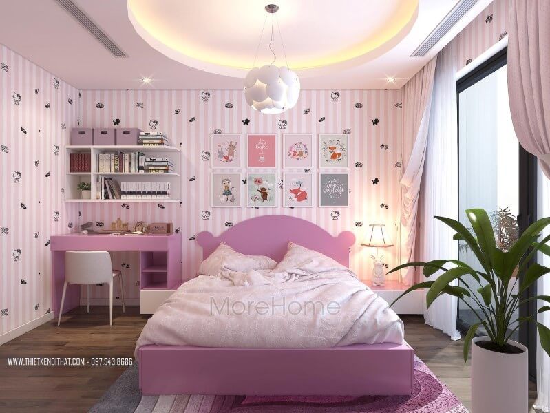Mẫu sàn gỗ phòng ngủ đẹp màu nâu sáng giúp hài hòa hơn màu sắc nóng của căn phòng