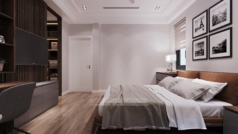 Bức tường không bị thô cứng khi gia chủ lựa chọn bộ tranh canvas treo tường đen trắng độc đáo, đẹp mắt